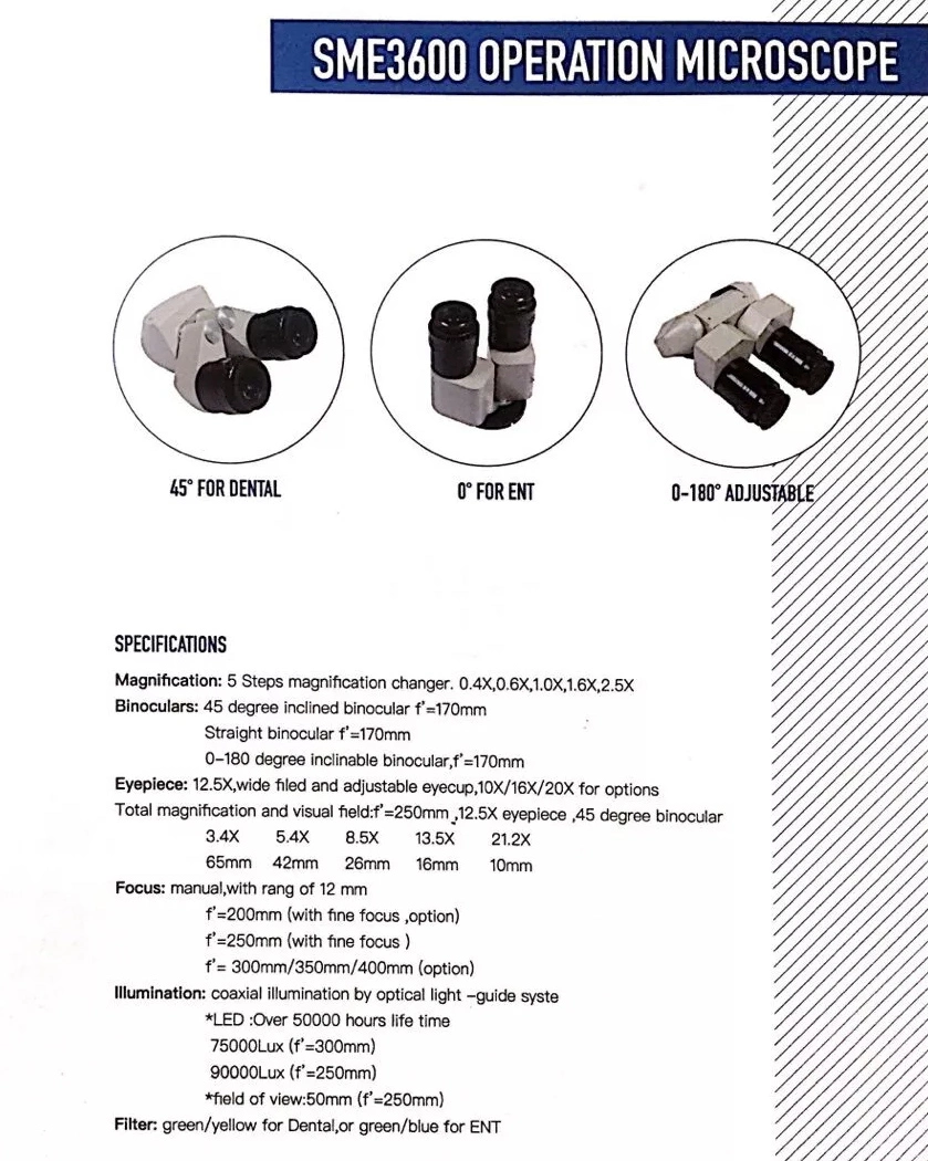 LED Dental Microscope Ent Operation Surgery 0-180degree Hospital Use Zumax Type